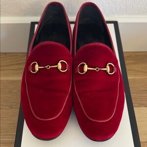 Gucci Red Velvet Horsebit Loafers